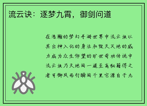流云诀：逐梦九霄，御剑问道